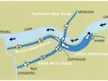 Karte des Wesel-Datteln-Kanals mit Verbindungen zu Rhein, Lippe, Dortmund-Ems-Kanal und Rhein-Herne-Kanal.