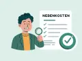 Mann prüft mit Lupe eine Liste mit "Nebenkosten". Beispiele für Betriebskosten werden hier offenbar detailliert.