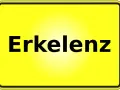 Gelbes Ortsschild mit schwarzer Schrift "Erkelenz". Hier finden Sie Informationen zum Mietspiegel Erkelenz.