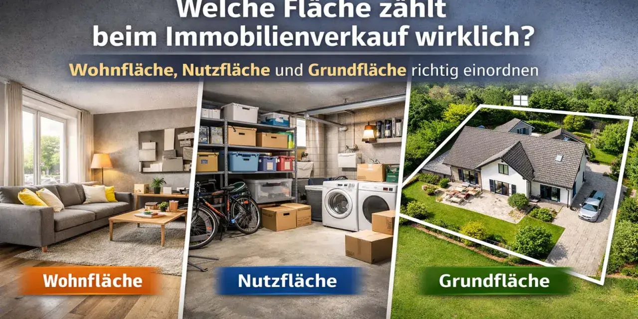 Wohnfläche, Nutzfläche und Grundfläche: Was ist ein Penthouse? Die Grafik erklärt die Flächenarten beim Immobilienverkauf.
