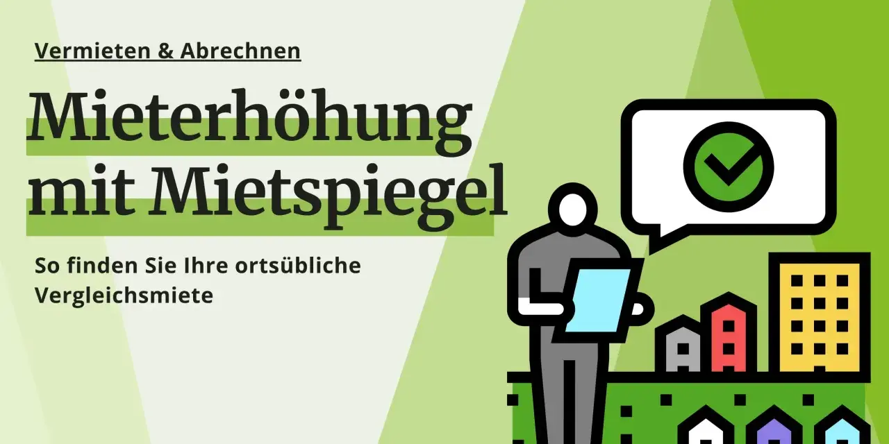 Mietanpassung mit Mietspiegel: So finden Sie die ortsübliche Vergleichsmiete in Altena. Illustration zeigt eine Person mit Dokumenten vor einer Stadtsilhouette.