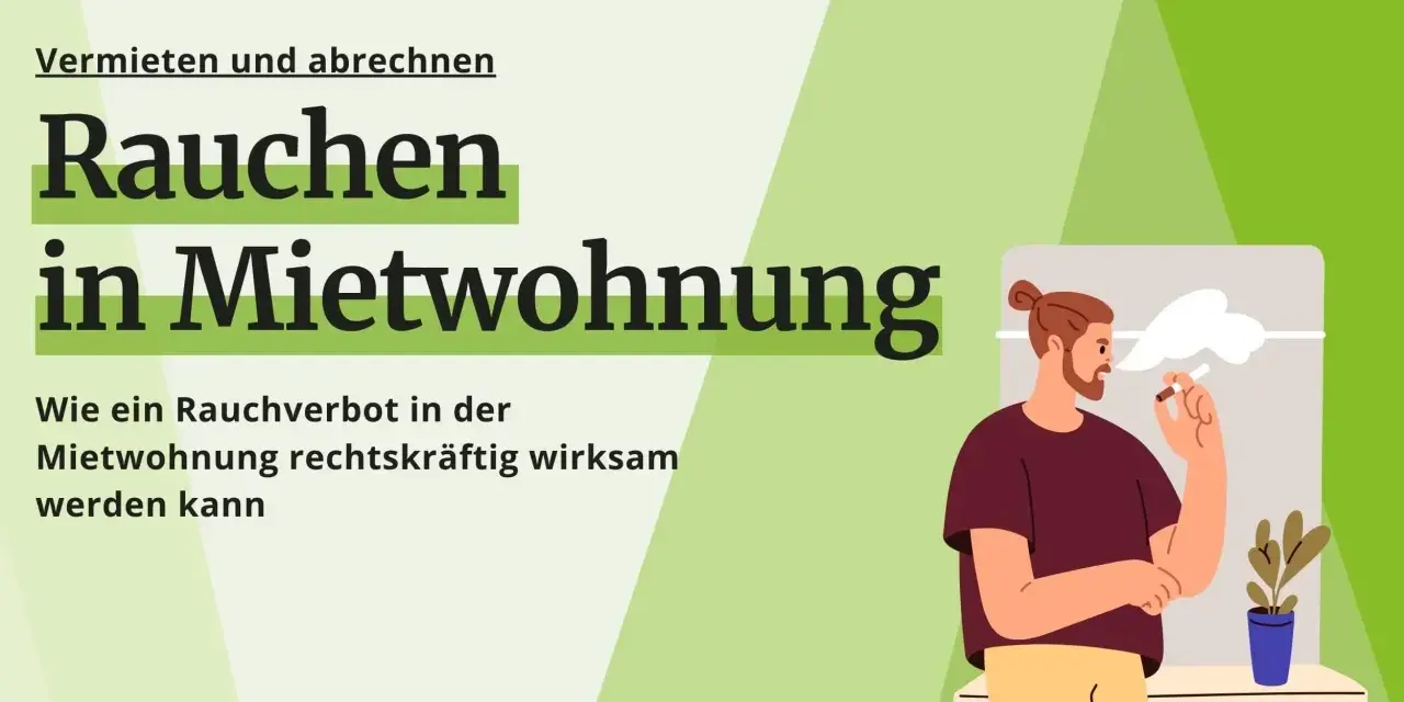 Ein Mann raucht am Fenster. Die Grafik thematisiert, ob man in einer Mietwohnung rauchen darf und wie ein Rauchverbot wirksam wird.