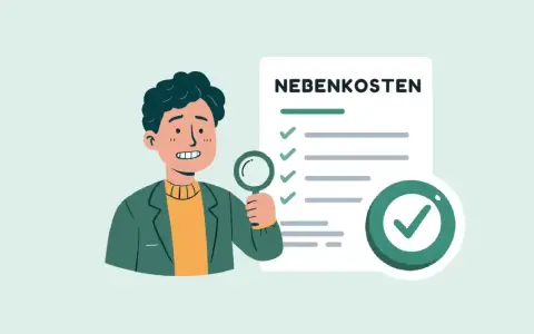 Mann prüft mit Lupe eine Liste mit "Nebenkosten". Beispiele für Betriebskosten werden hier offenbar detailliert.