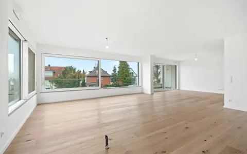 Helles, geräumiges Wohnzimmer mit großen Fenstern und Holzboden. Ideal, wenn Sie ein Mehrfamilienhaus verkaufen möchten.