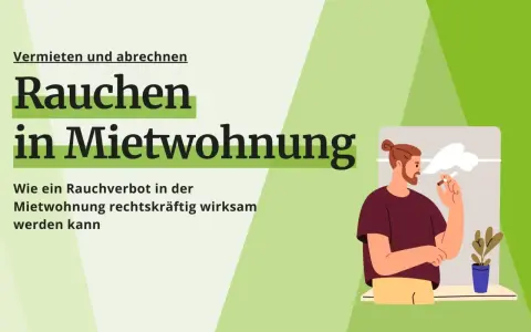 Ein Mann raucht am Fenster. Die Grafik thematisiert, ob man in einer Mietwohnung rauchen darf und wie ein Rauchverbot wirksam wird.