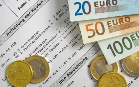 Euro-Scheine und Münzen liegen auf einer Nebenkostenabrechnung. Die Aufteilung der Kosten zeigt die Bedeutung von Mieterrechten bei der Abrechnung.