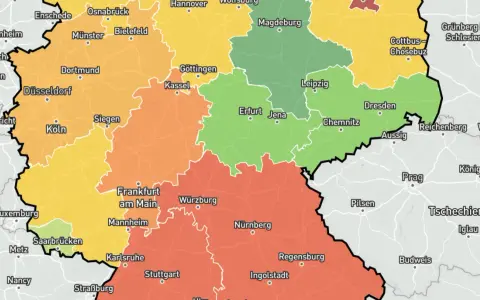 Karte zeigt Regionen Deutschlands mit Farbkodierung, die auf immobilienpreise Bielefeld und Umgebung hindeutet.