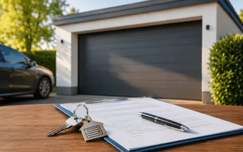 Schlüssel und Stift liegen auf einem Mietvertrag für eine Garage. Eine kostenlose Vorlage für einen Mietvertrag Garage ist hier abgebildet.