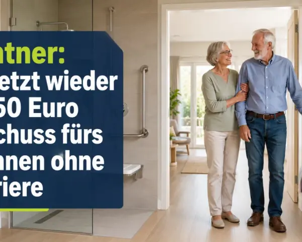 Rentner erhalten 6.250 Euro Zuschuss für altengerechtes Wohnen. Ein älteres Paar geht Arm in Arm durch einen barrierefreien Flur.
