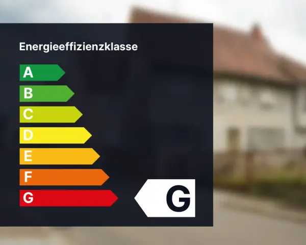 Energieeffizienzklasse G. Ein Haus mit schlechter Energiebilanz, wie der Energieausweis g zeigt.