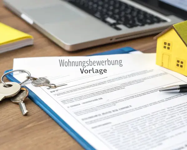Schlüssel und ein gelbes Hausmodell liegen auf einem Wohnungsbewerbung-Formular. Perfekt für die erste eigene Wohnung als Single.