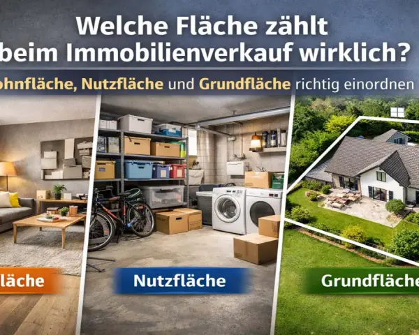 Wohnfläche, Nutzfläche und Grundfläche: Was ist ein Penthouse? Die Grafik erklärt die Flächenarten beim Immobilienverkauf.