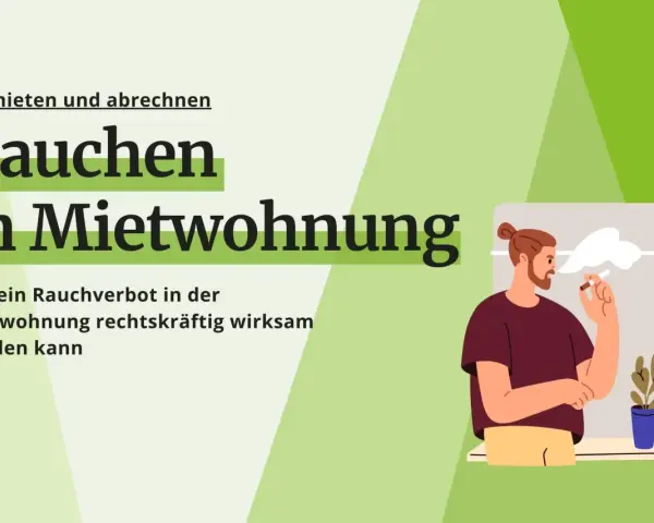 Ein Mann raucht am Fenster. Die Grafik thematisiert, ob man in einer Mietwohnung rauchen darf und wie ein Rauchverbot wirksam wird.