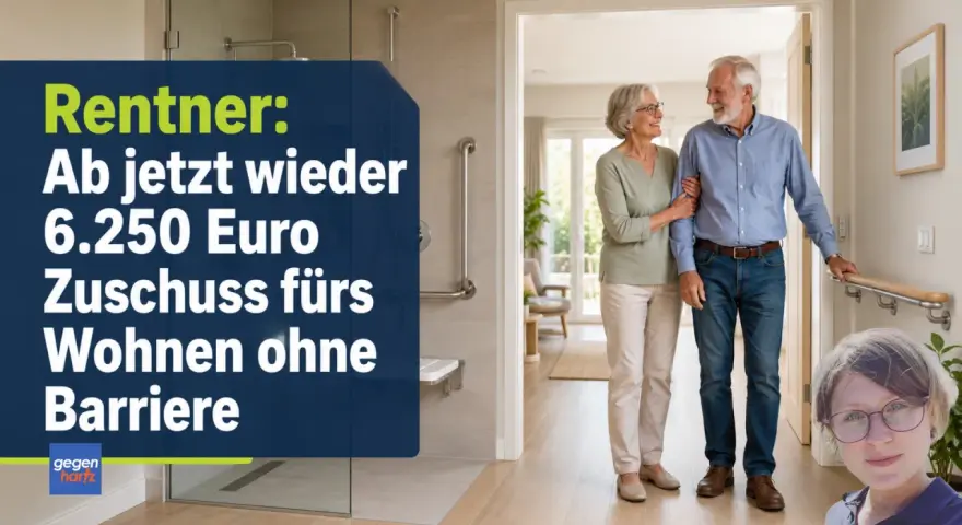 Rentner erhalten 6.250 Euro Zuschuss für altengerechtes Wohnen. Ein älteres Paar geht Arm in Arm durch einen barrierefreien Flur.