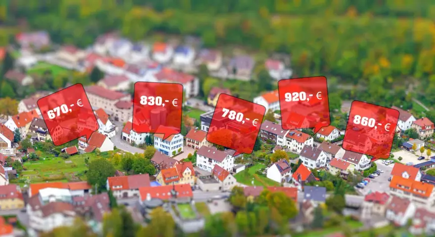 Mietspiegel Monheim am Rhein: Preise von 670 € bis 920 € für Wohnungen in einer idyllischen Siedlung.