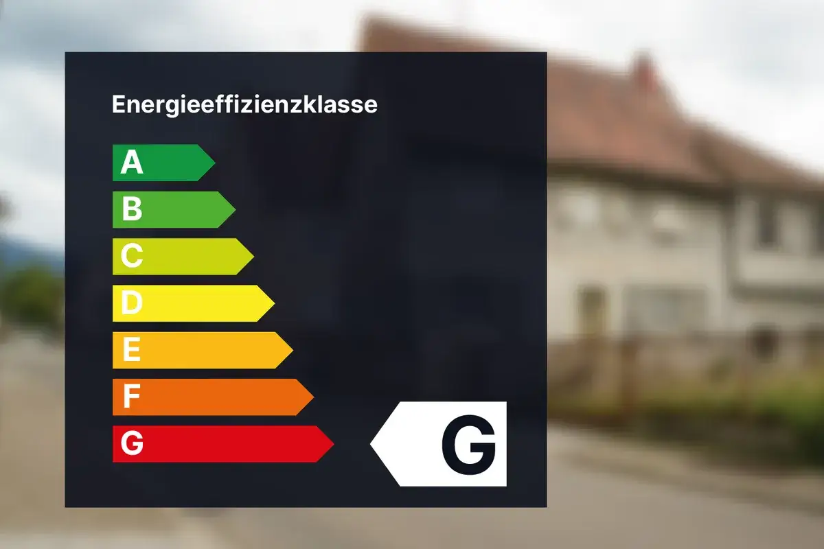Energieeffizienzklasse G. Das Haus hat eine schlechte Energieeffizienz.
