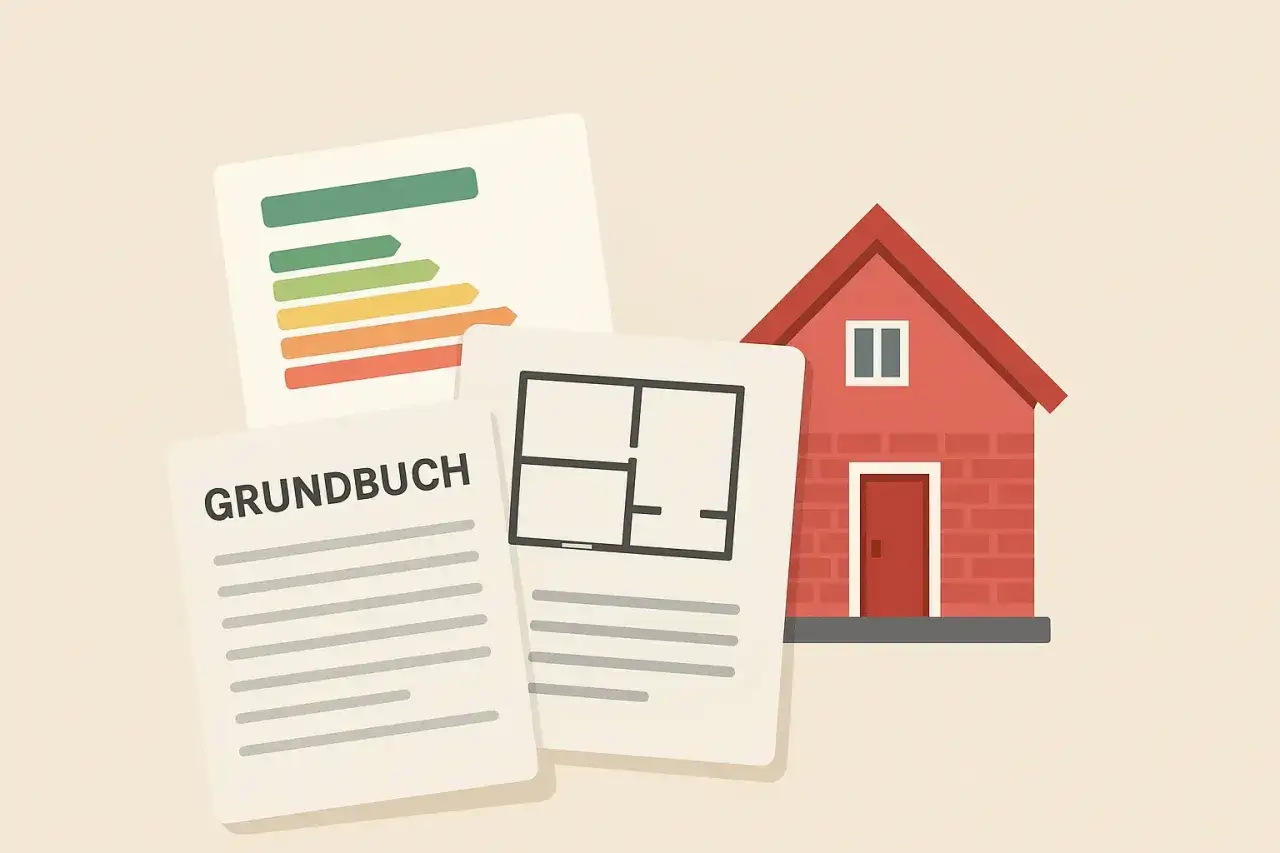 Grundbuch, Energieausweis und Grundriss f&uuml;r den hausverkauf privat an privat.