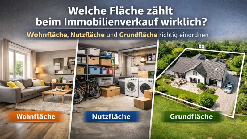 Wohnfläche, Nutzfläche und Grundfläche: Was ist ein Penthouse? Die Grafik erklärt die Flächenarten beim Immobilienverkauf.